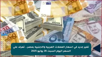تغير جديد في أسعار العملات العربية والأجنبية بمصر.. تعرف على السعر اليوم السبت 26 يوليو 2025